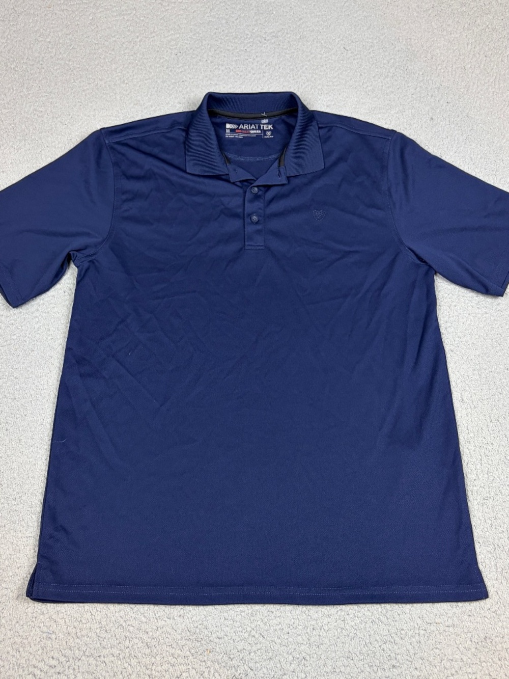 Ariat Tek Polo Men's Medium Blue Stretch Performance Casual Buttons Logo